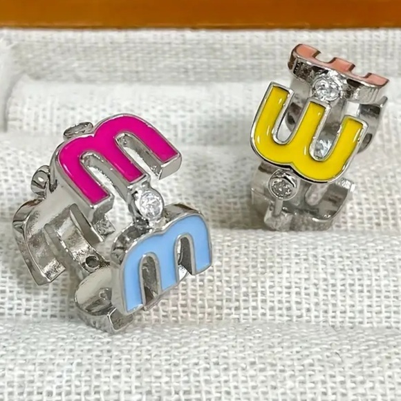 Colorful M Initial Earrings - Picture 2 of 3